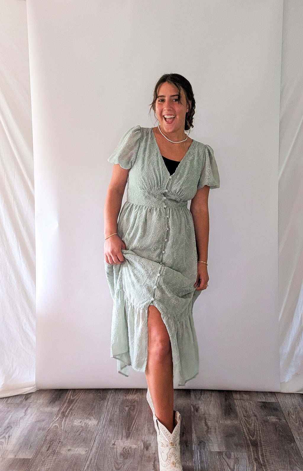 'Myra' Button Down Midi Dress in Sage