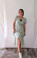 'Myra' Button Down Midi Dress in Sage FINAL SALE