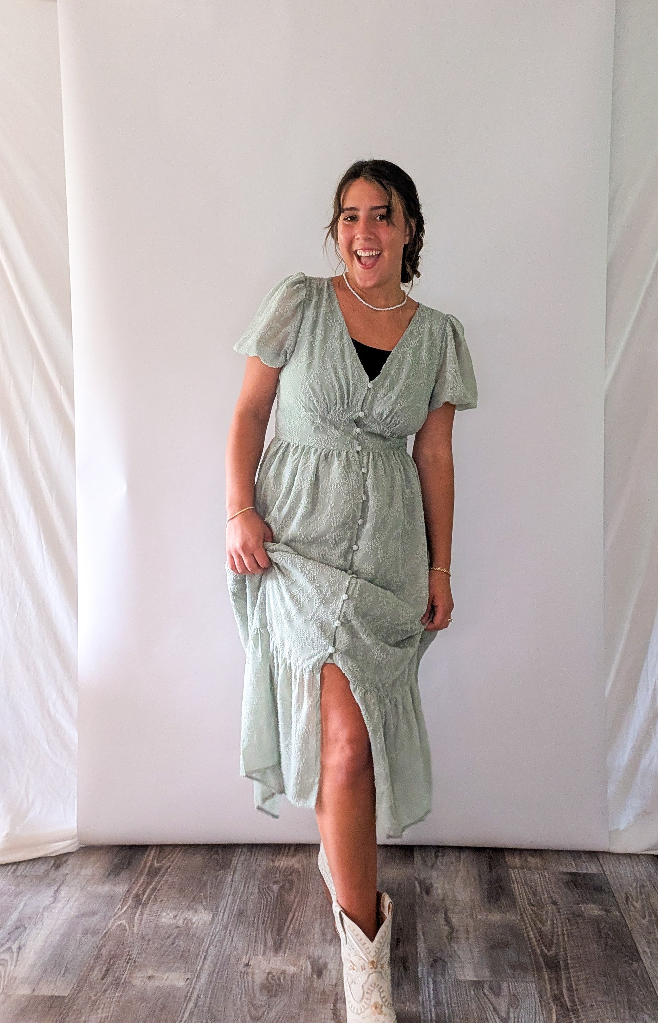 'Myra' Button Down Midi Dress in Sage
