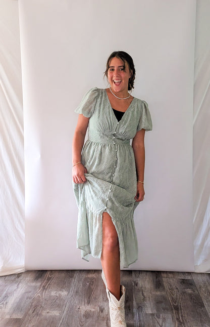 'Myra' Button Down Midi Dress in Sage