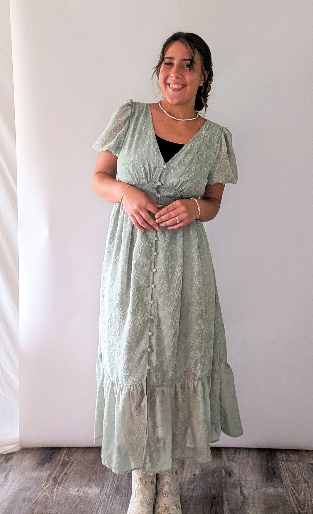 'Myra' Button Down Midi Dress in Sage