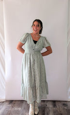 'Myra' Button Down Midi Dress in Sage FINAL SALE