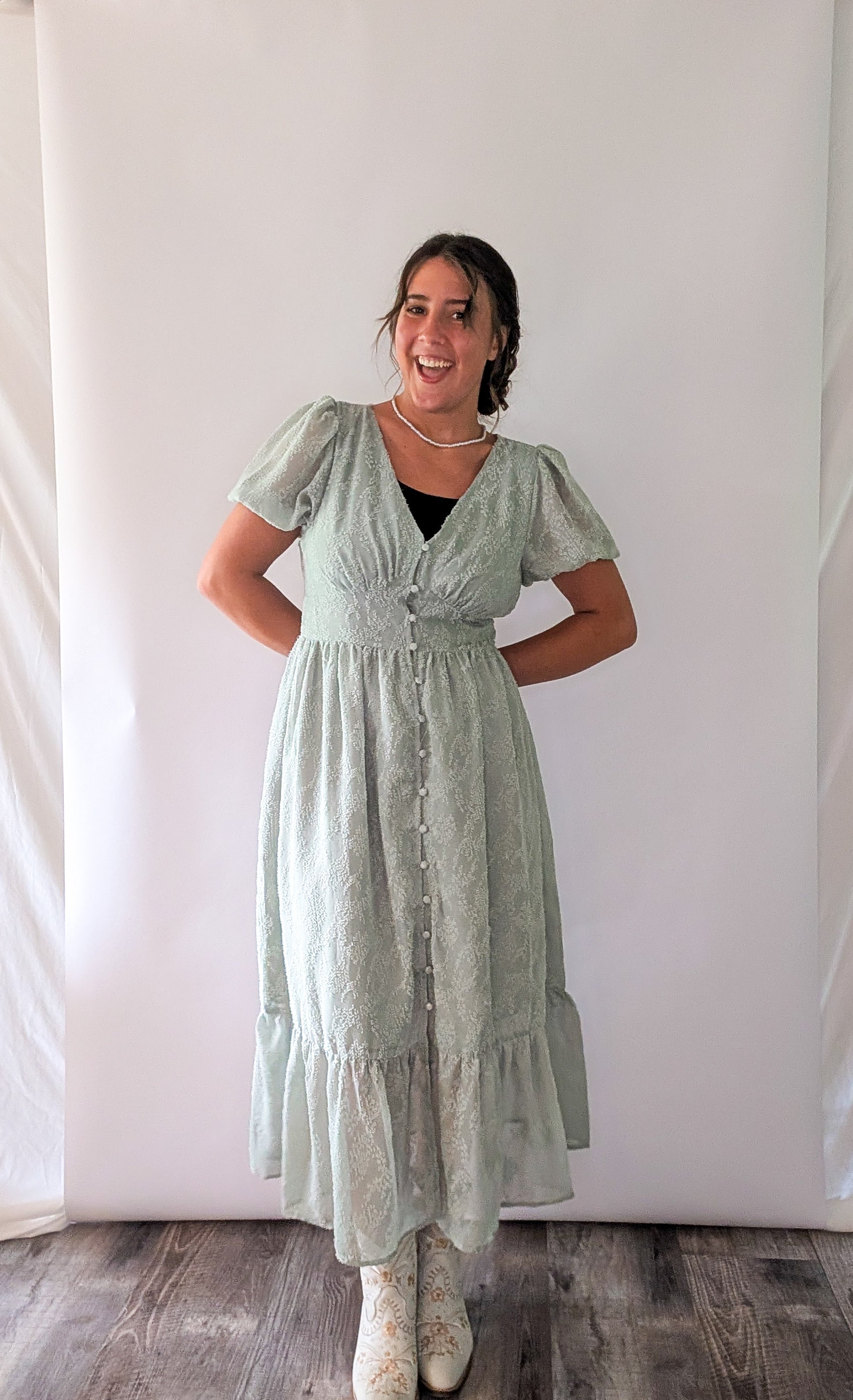 'Myra' Button Down Midi Dress in Sage