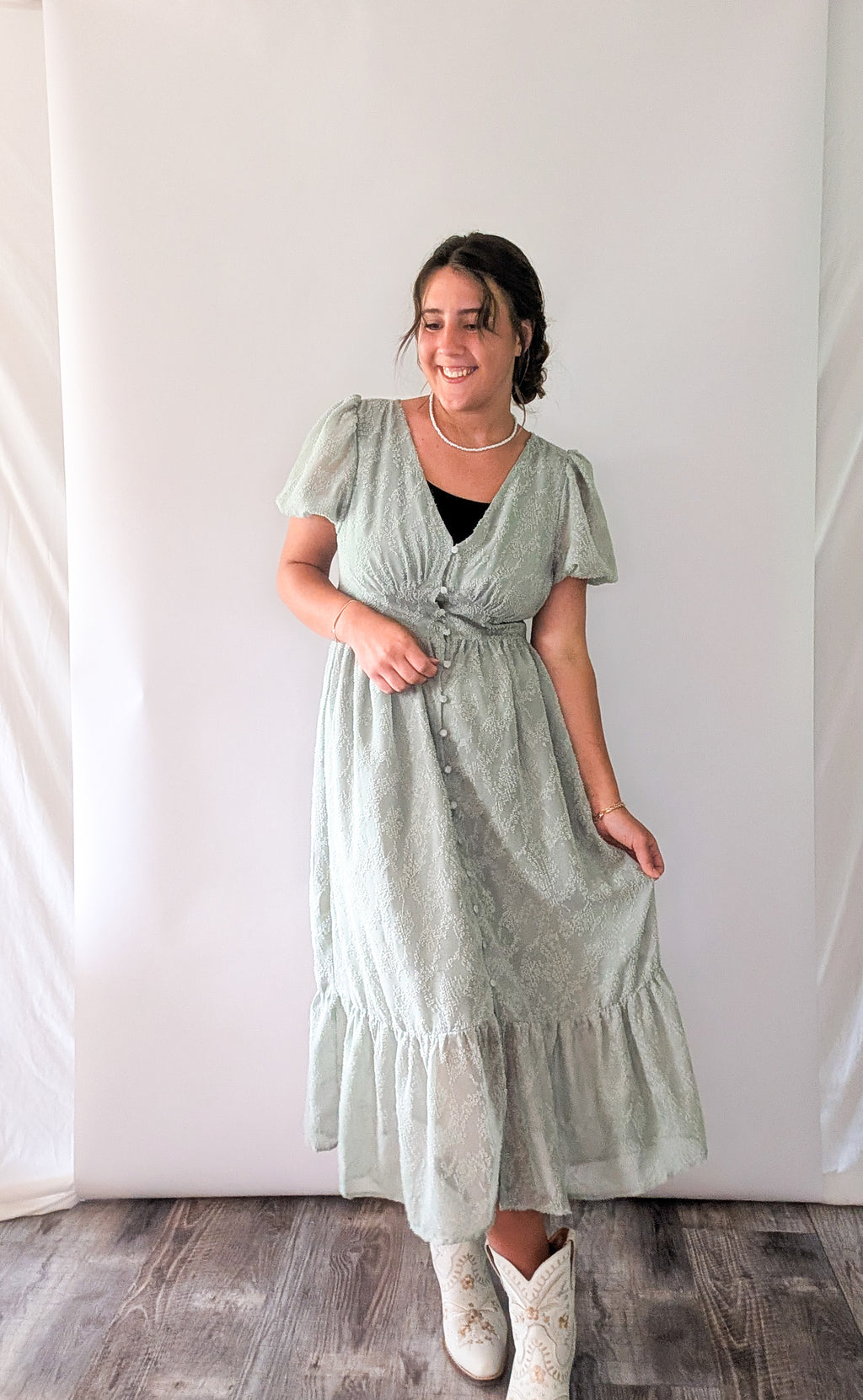 'Myra' Button Down Midi Dress in Sage