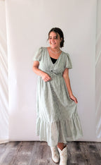 'Myra' Button Down Midi Dress in Sage FINAL SALE