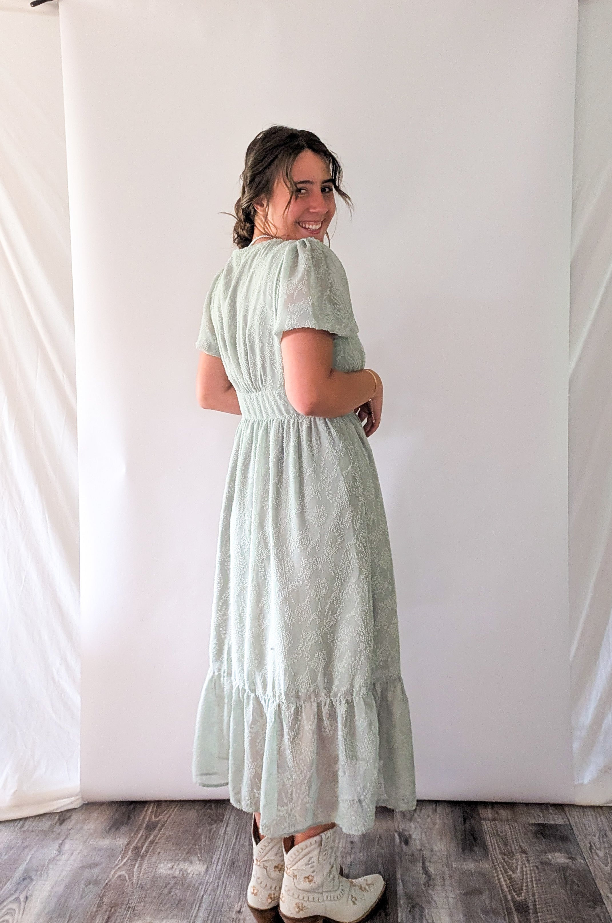 'Myra' Button Down Midi Dress in Sage