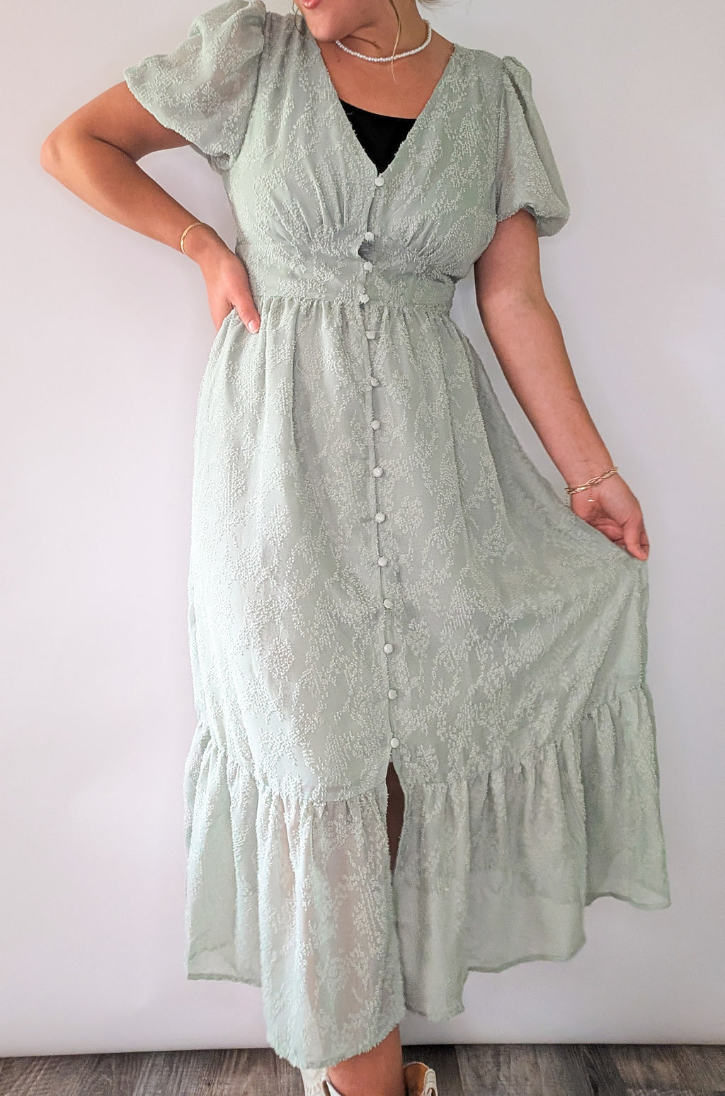 'Myra' Button Down Midi Dress in Sage