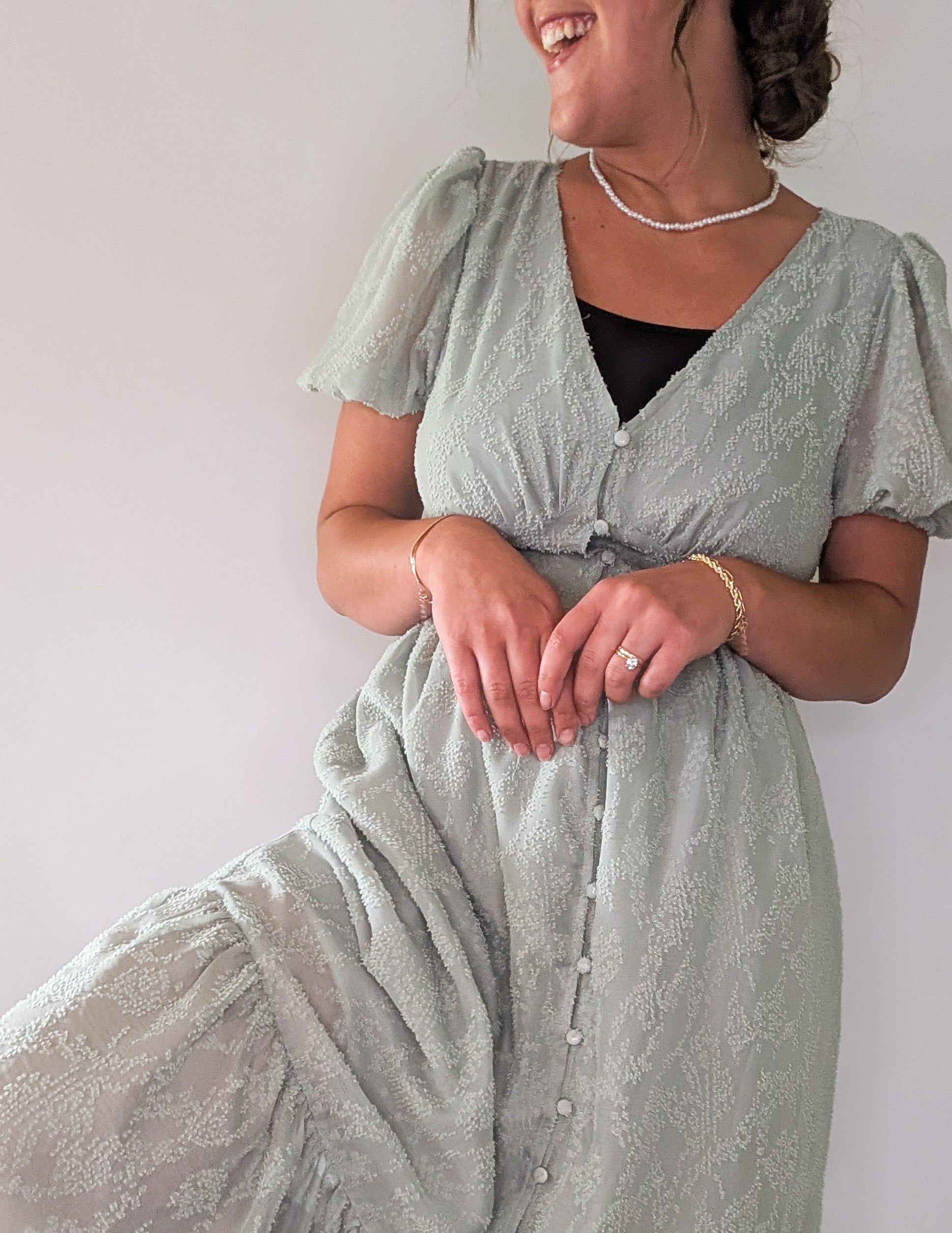 'Myra' Button Down Midi Dress in Sage