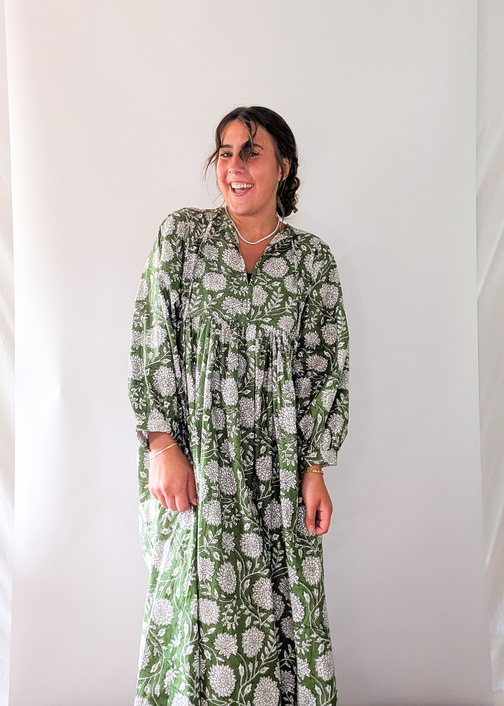 'Nila' Floral Maxi Dress in Green