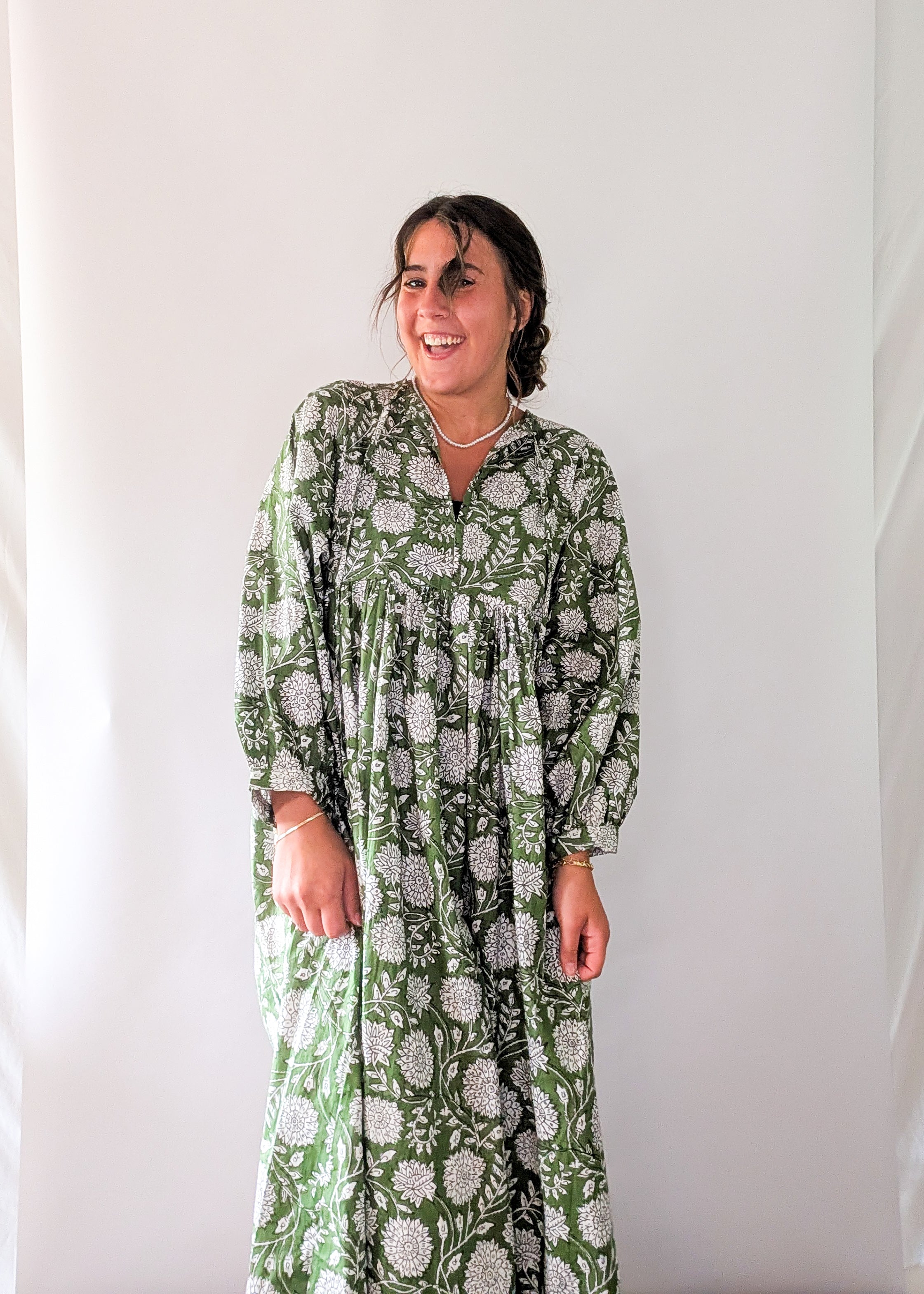 'Nila' Floral Maxi Dress in Green
