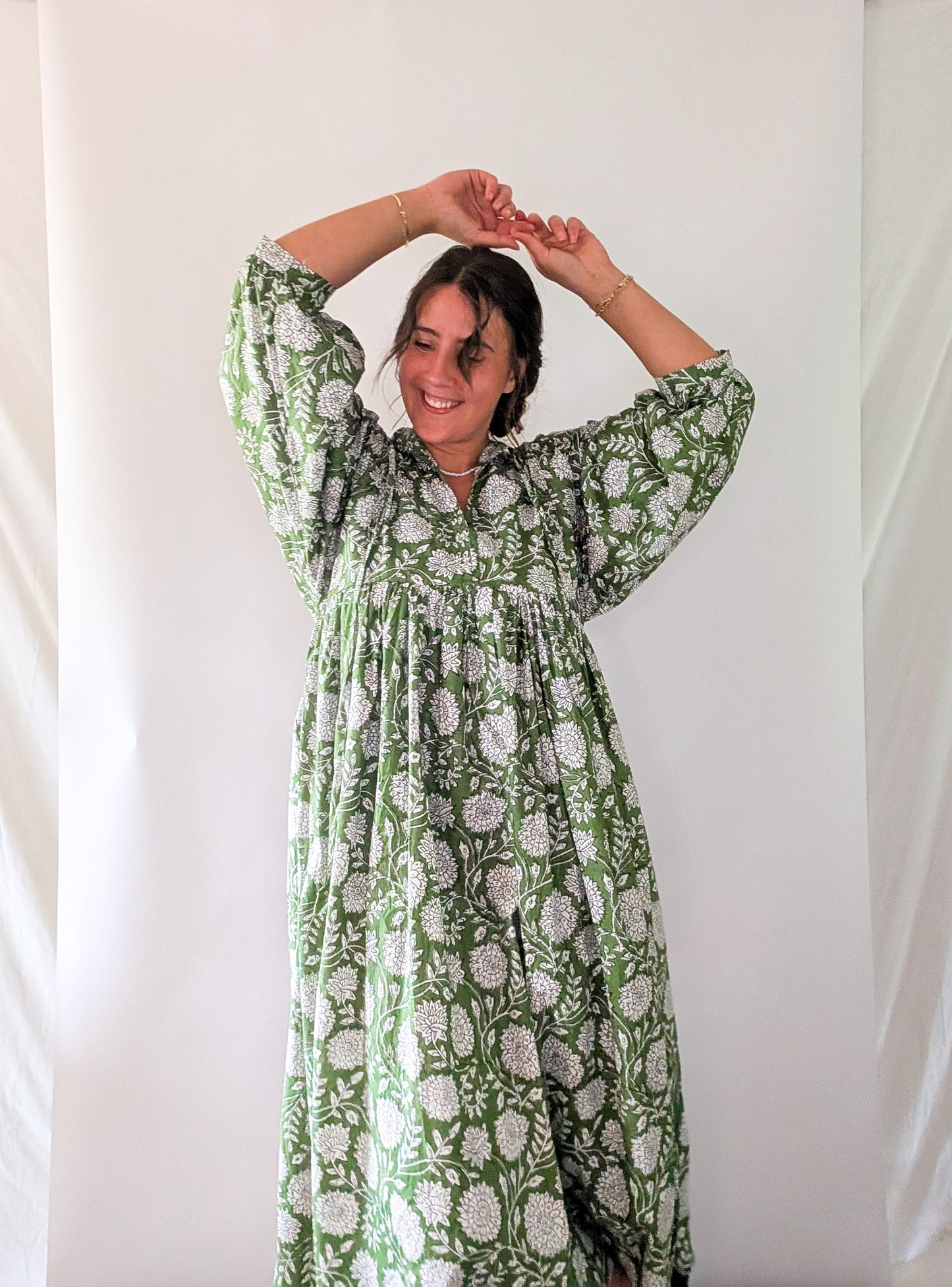 'Nila' Floral Maxi Dress in Green