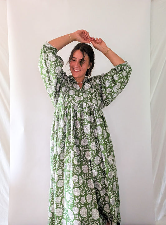 'Nila' Floral Maxi Dress in Green