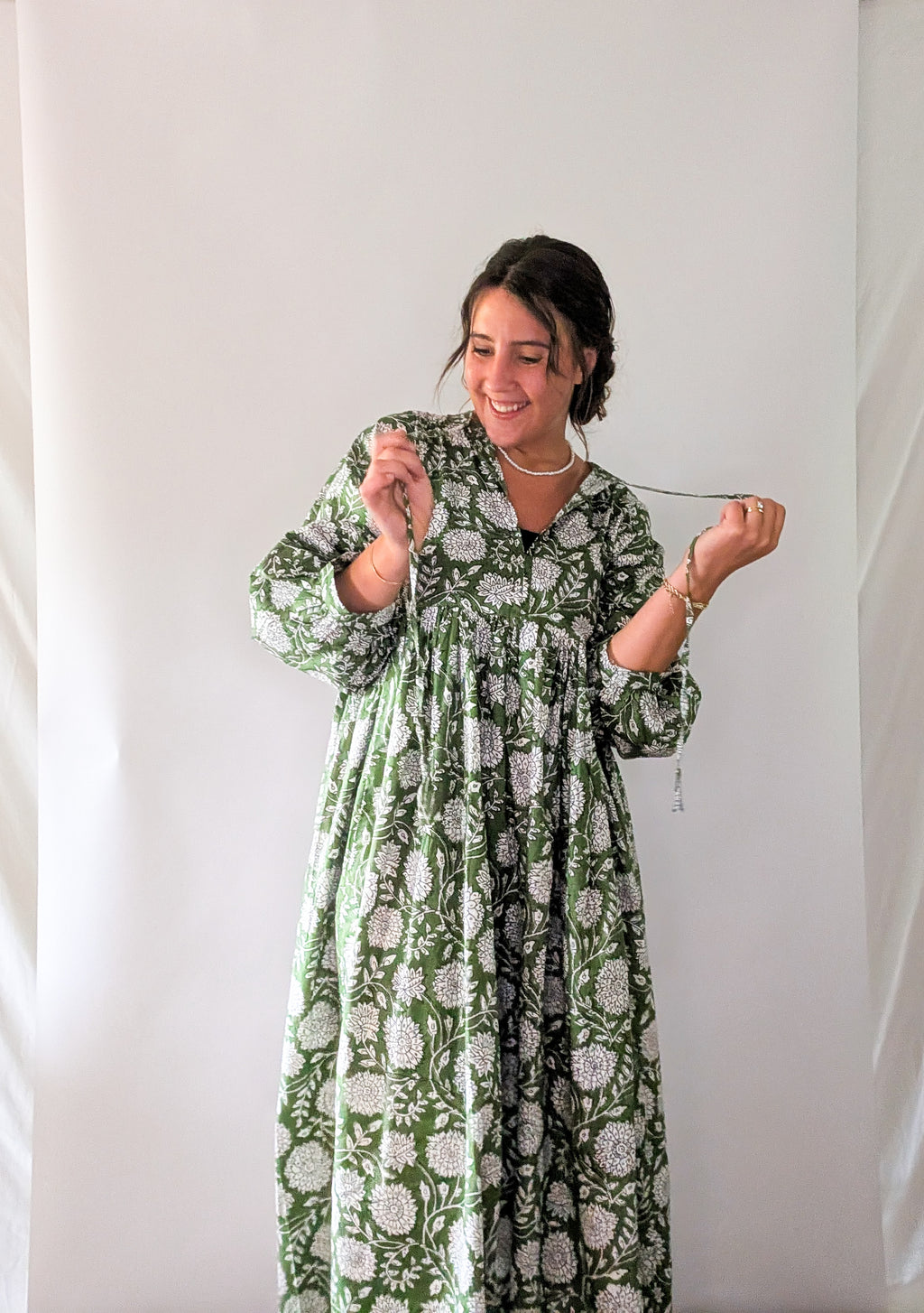 'Nila' Floral Maxi Dress in Green