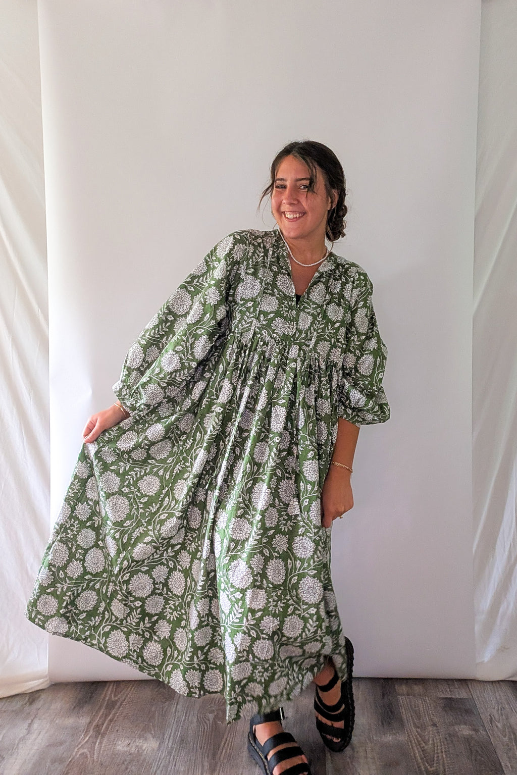 'Nila' Floral Maxi Dress in Green