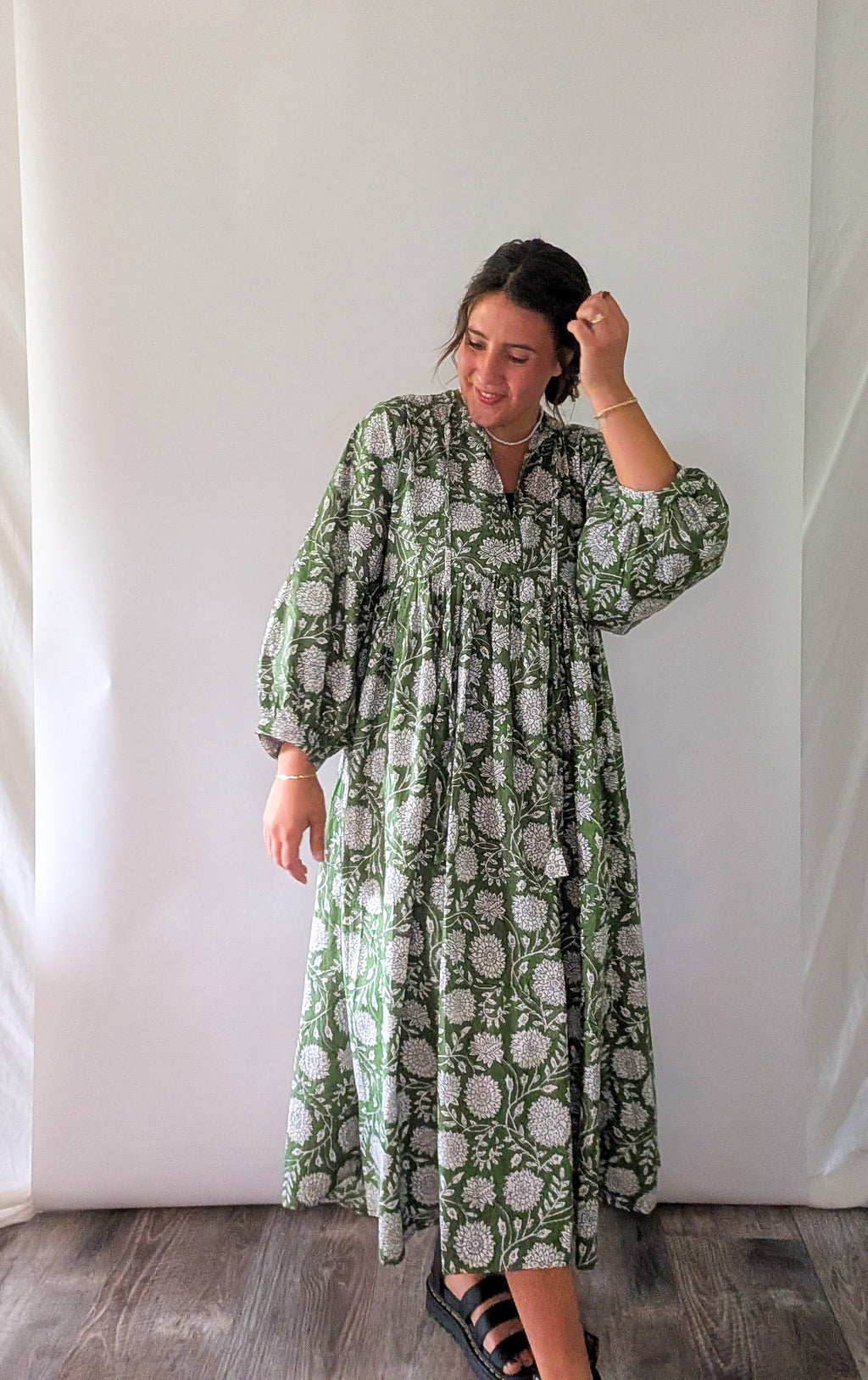 'Nila' Floral Maxi Dress in Green