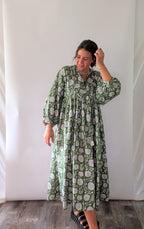 'Nila' Floral Maxi Dress in Green