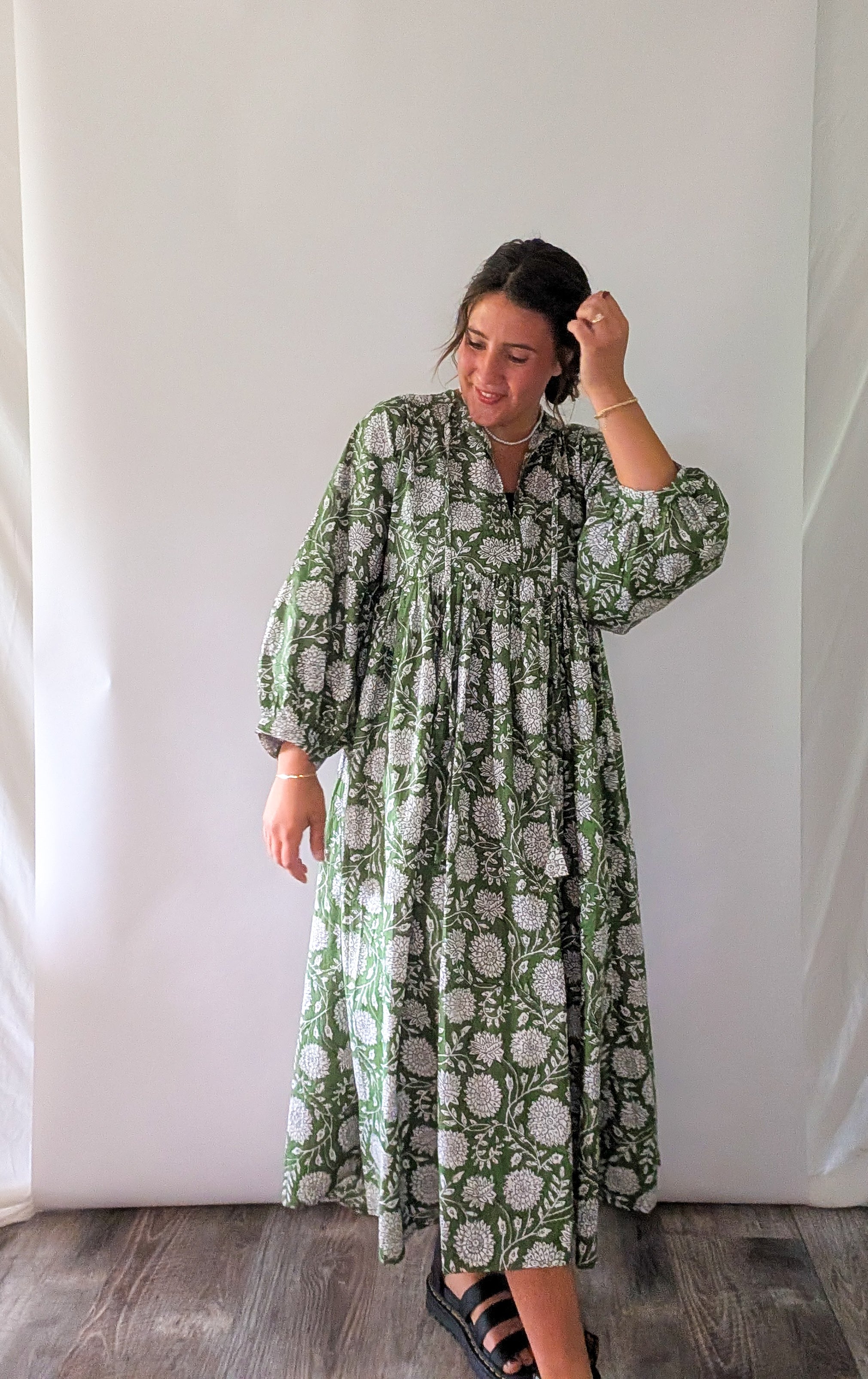 'Nila' Floral Maxi Dress in Green
