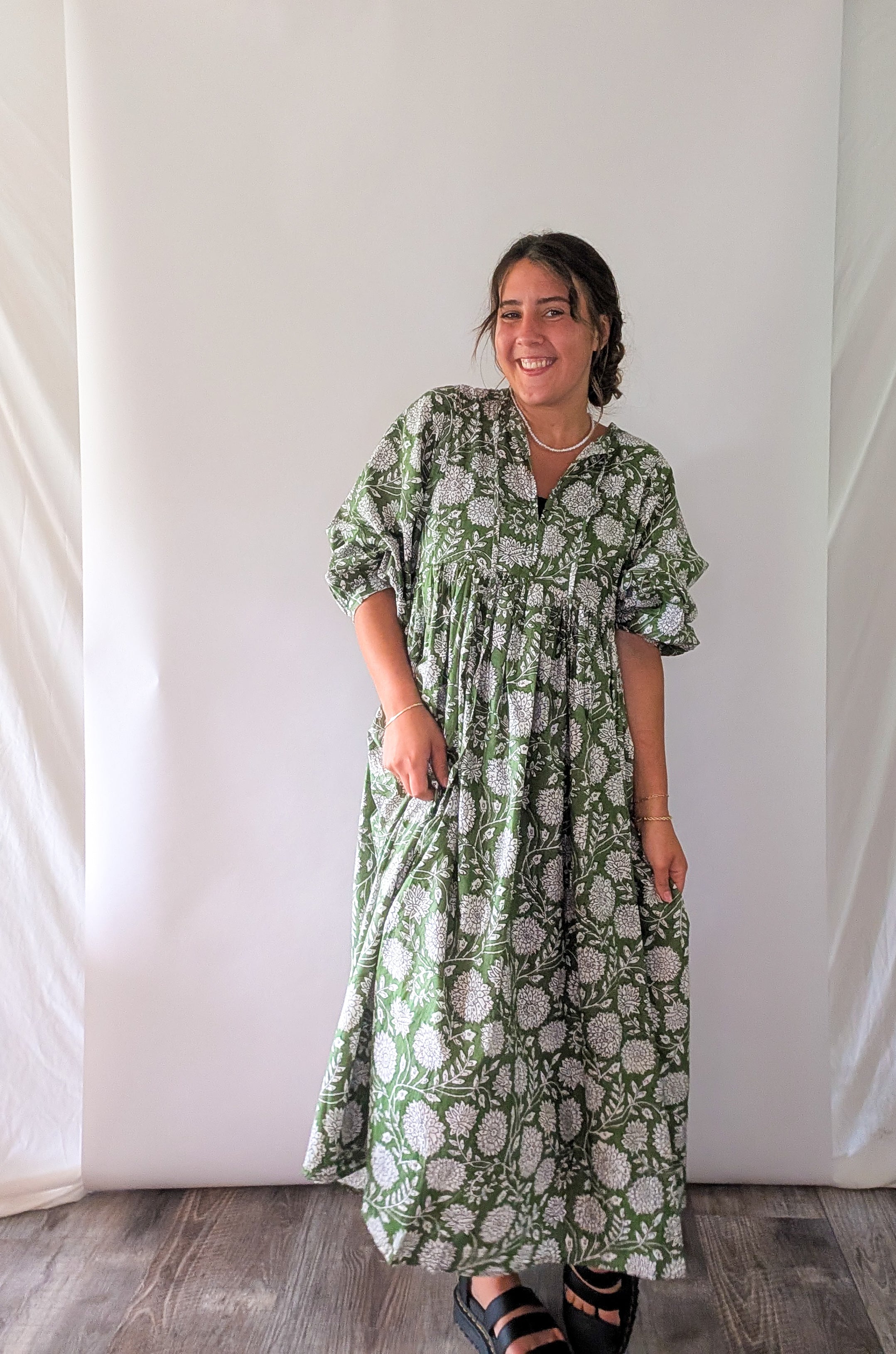 'Nila' Floral Maxi Dress in Green