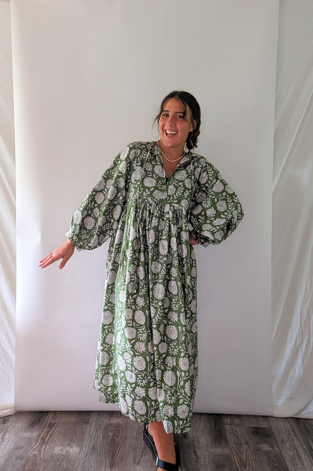 'Nila' Floral Maxi Dress in Green