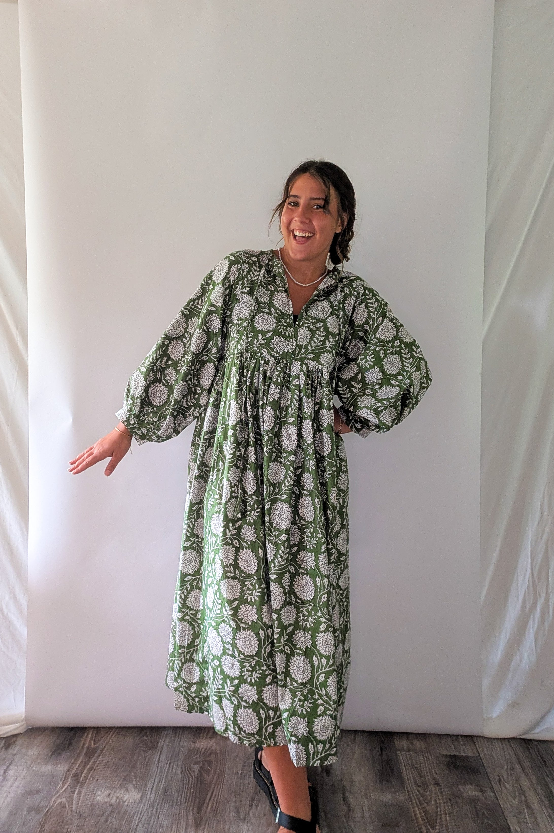 'Nila' Floral Maxi Dress in Green