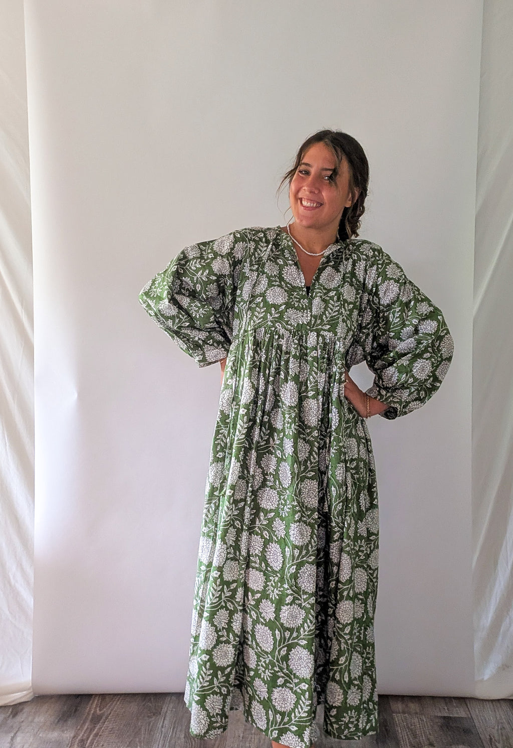 'Nila' Floral Maxi Dress in Green