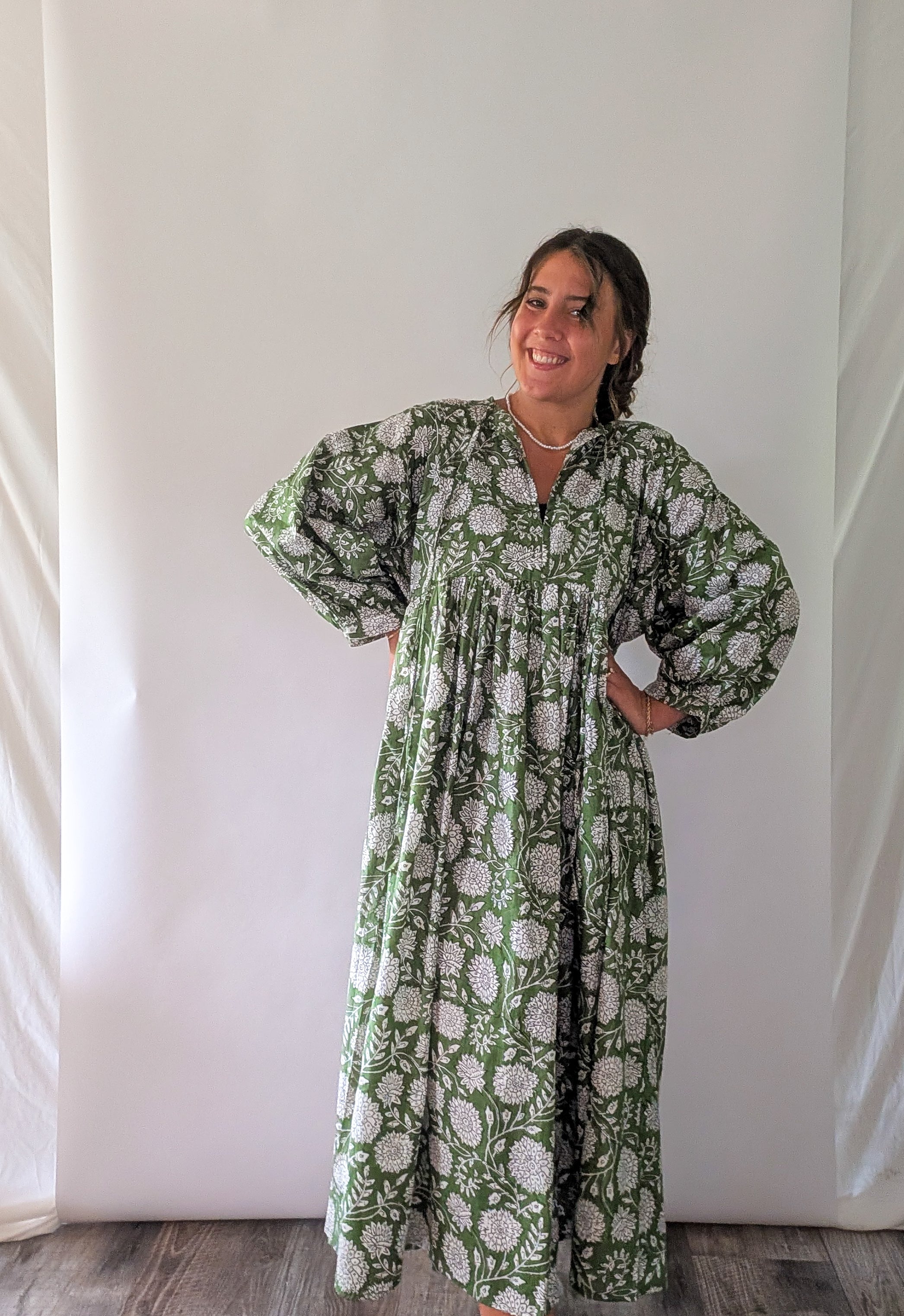 'Nila' Floral Maxi Dress in Green