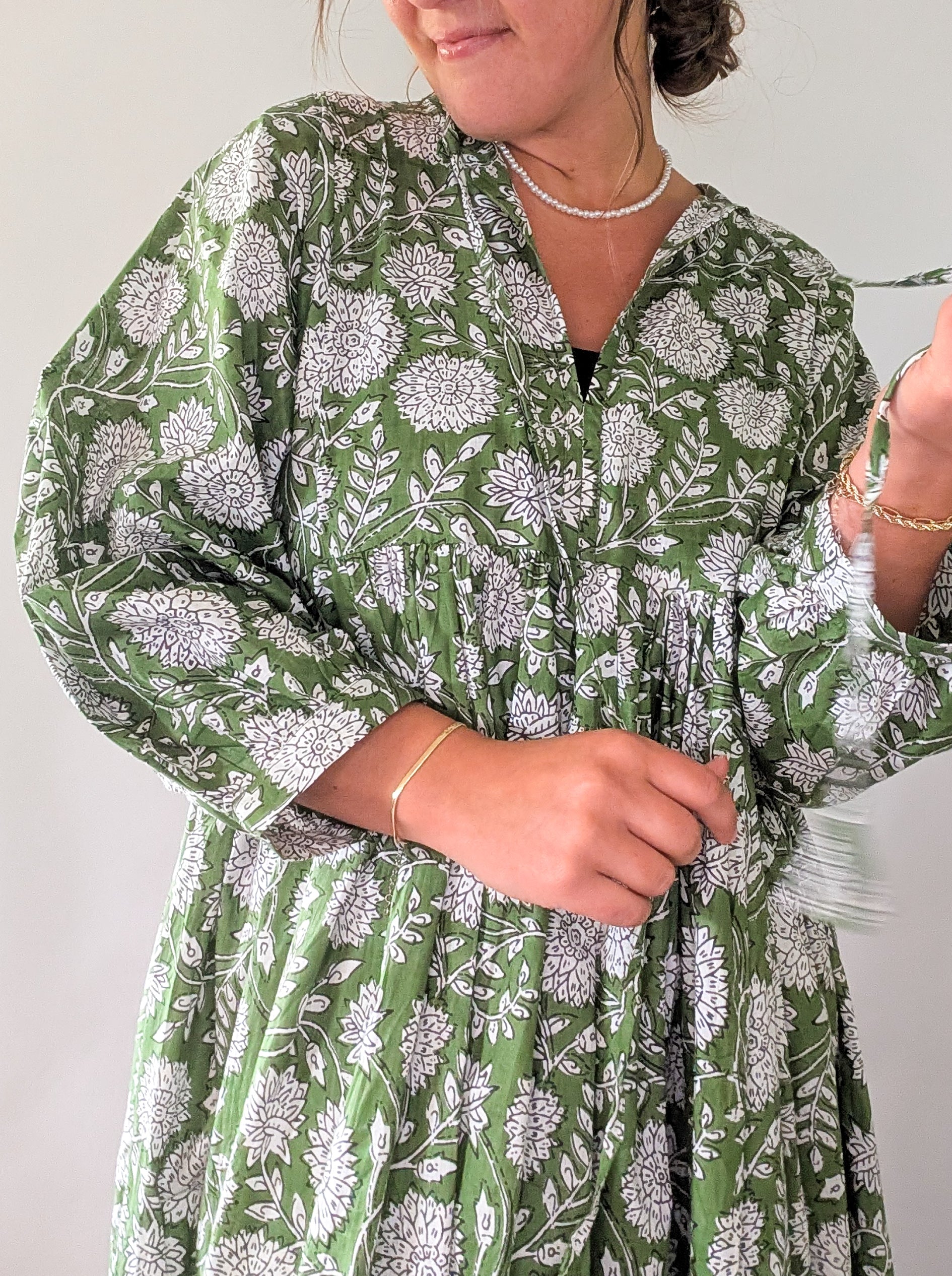 'Nila' Floral Maxi Dress in Green