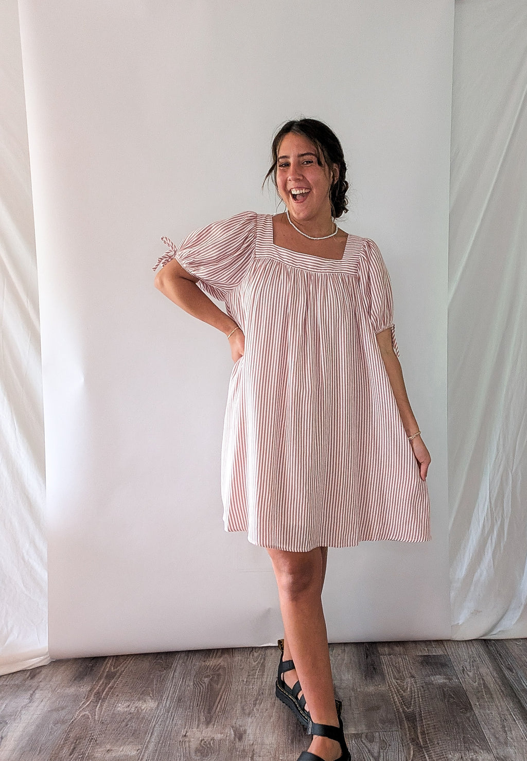 'Chloe' Striped Mini Dress in Ivory