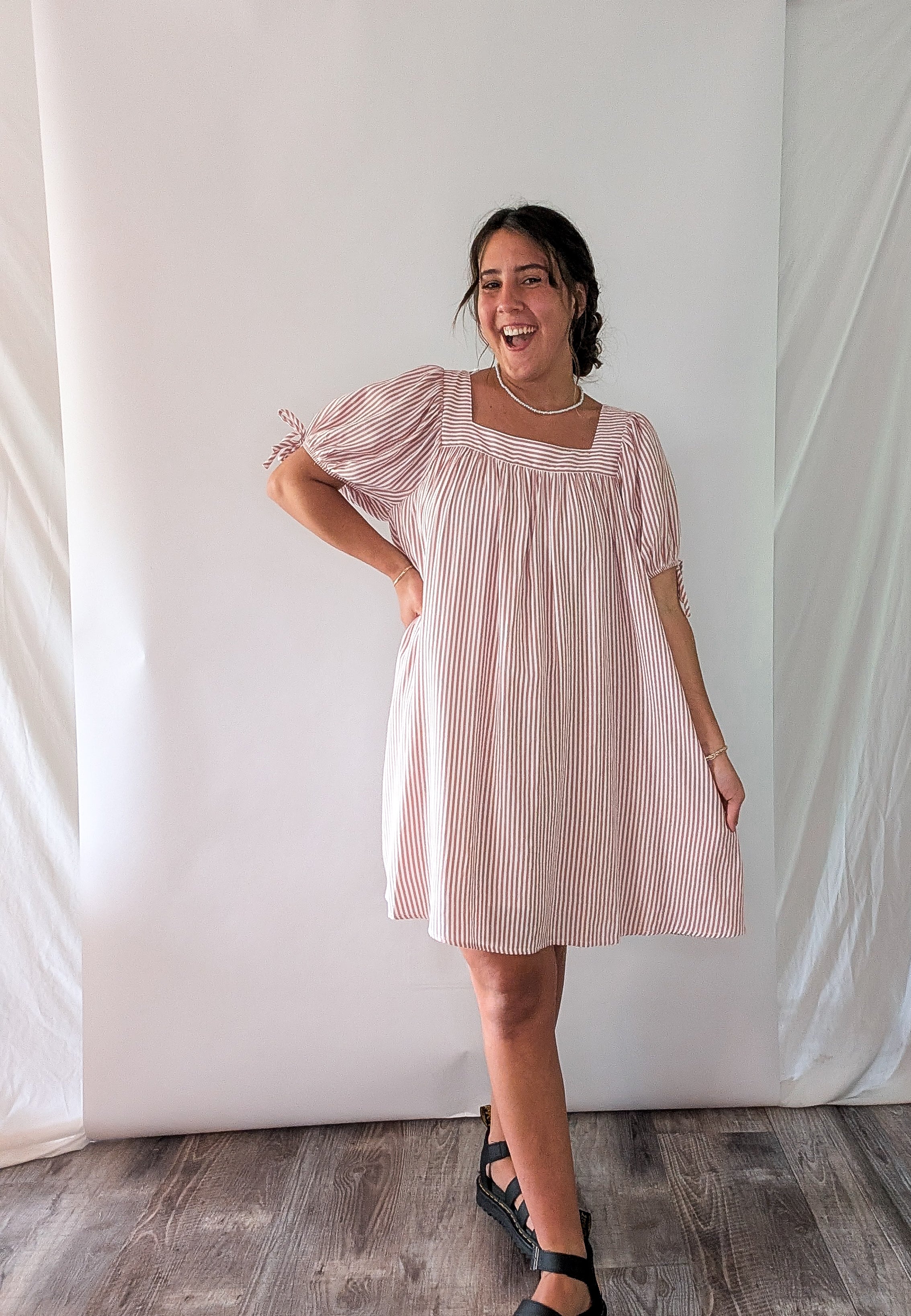 'Chloe' Striped Mini Dress in Ivory