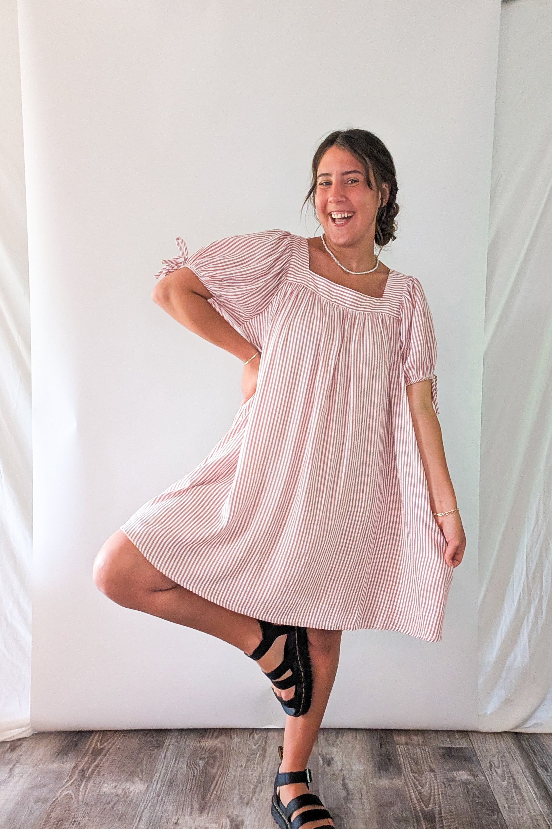 'Chloe' Striped Mini Dress in Ivory