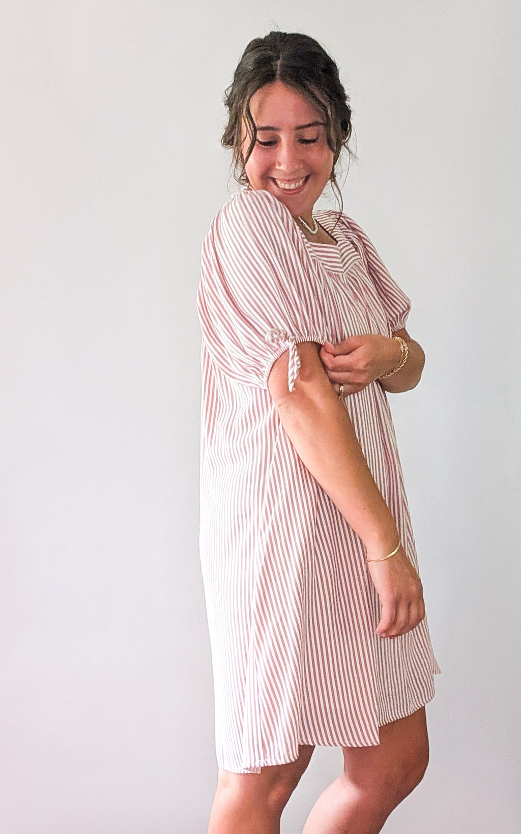 'Chloe' Striped Mini Dress in Ivory