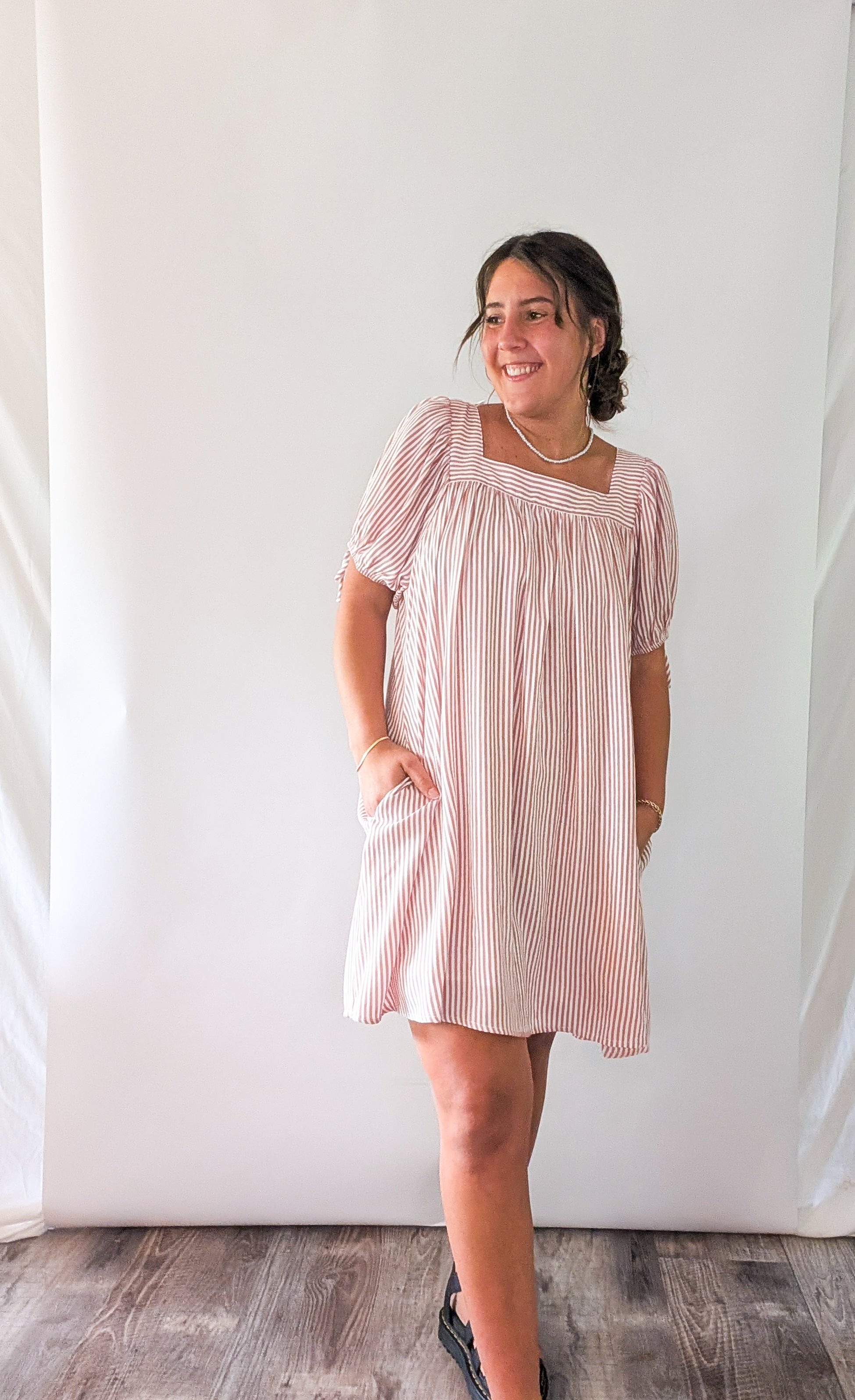 'Chloe' Striped Mini Dress in Ivory