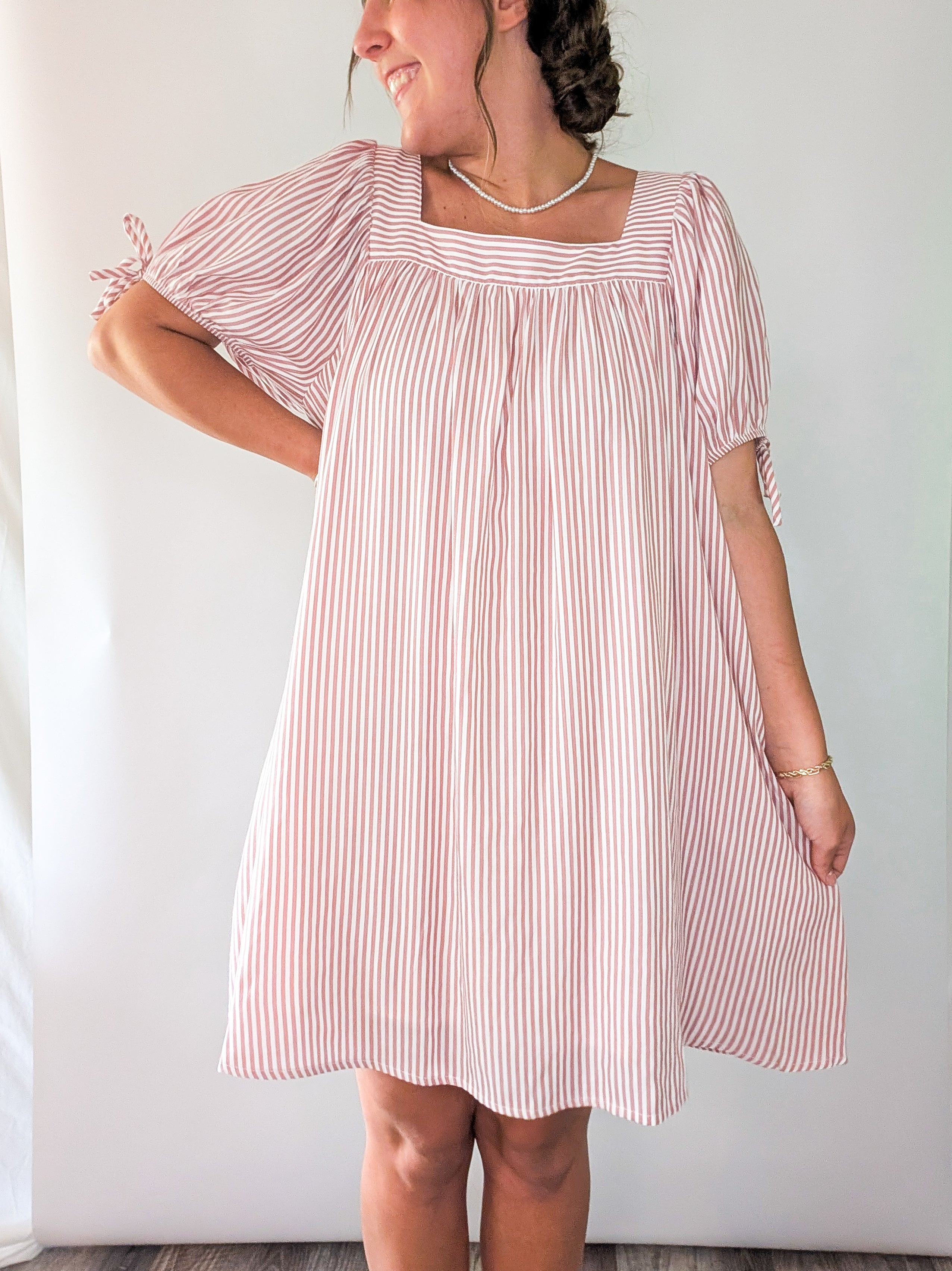 'Chloe' Striped Mini Dress in Ivory