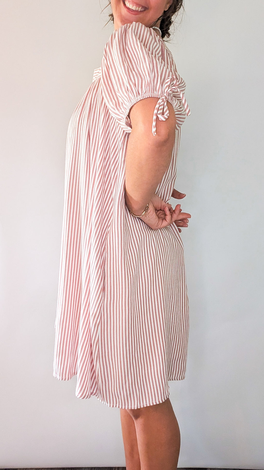 'Chloe' Striped Mini Dress in Ivory