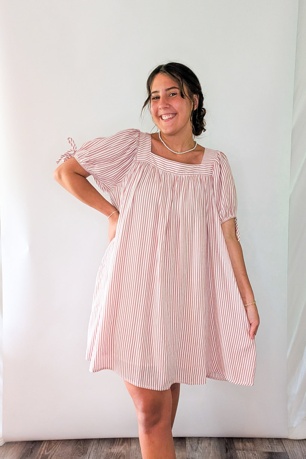 'Chloe' Striped Mini Dress in Ivory