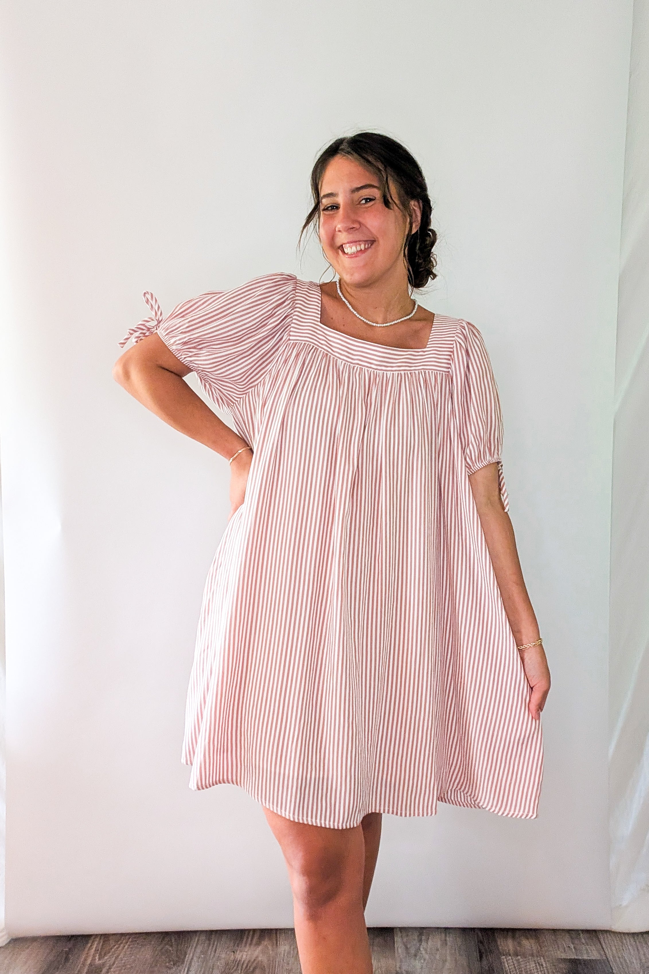 'Chloe' Striped Mini Dress in Ivory