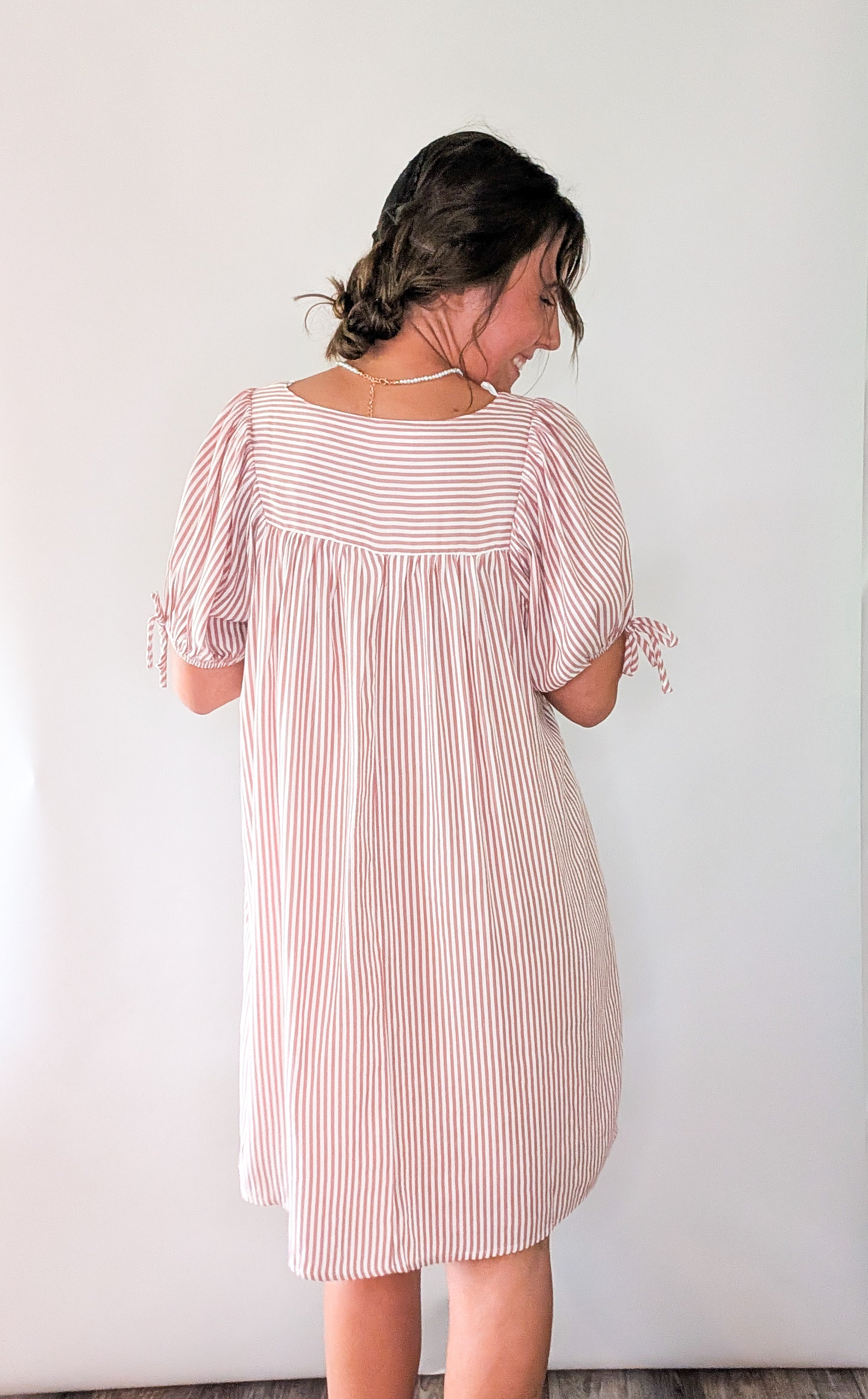 'Chloe' Striped Mini Dress in Ivory