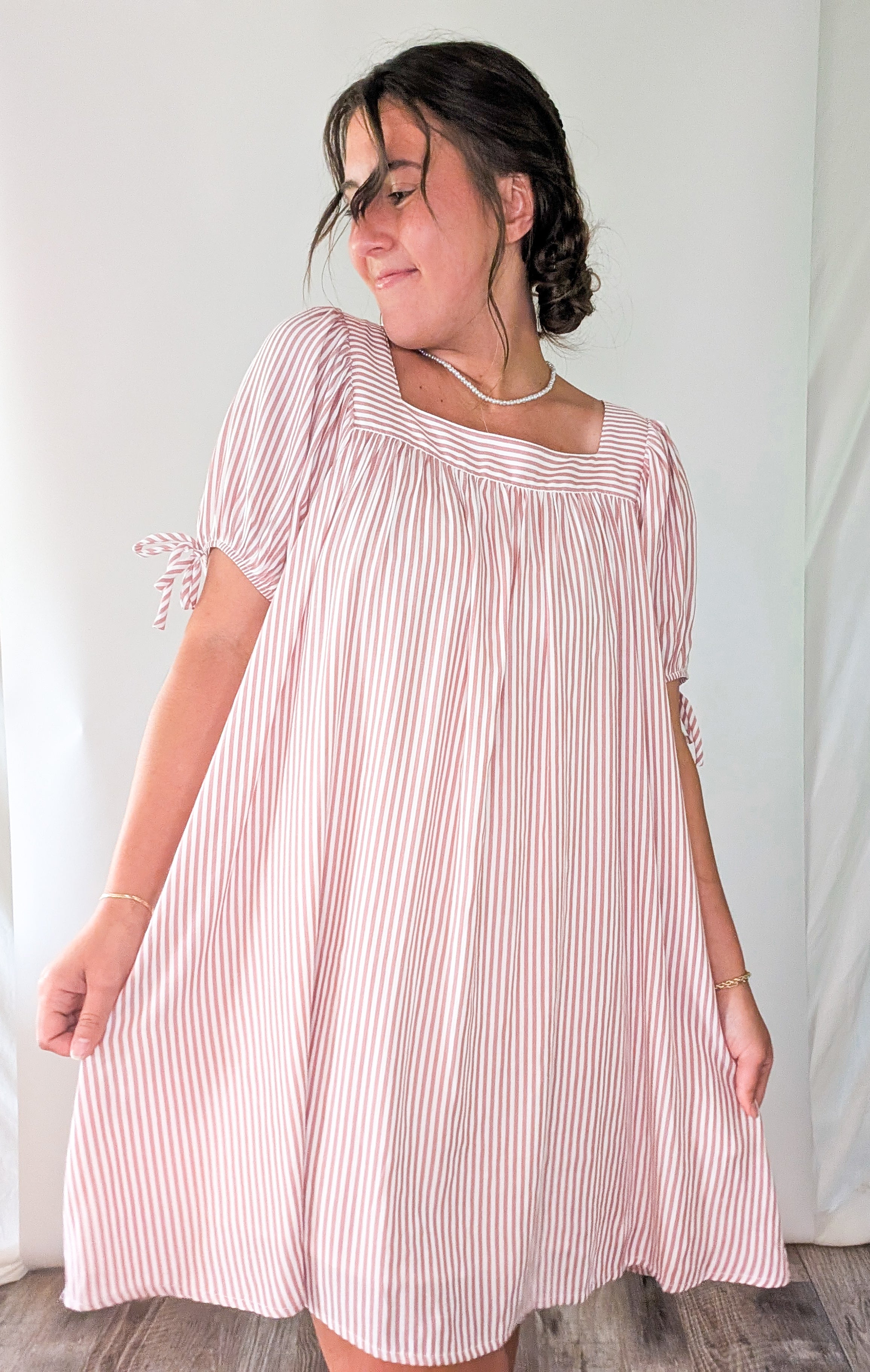 'Chloe' Striped Mini Dress in Ivory