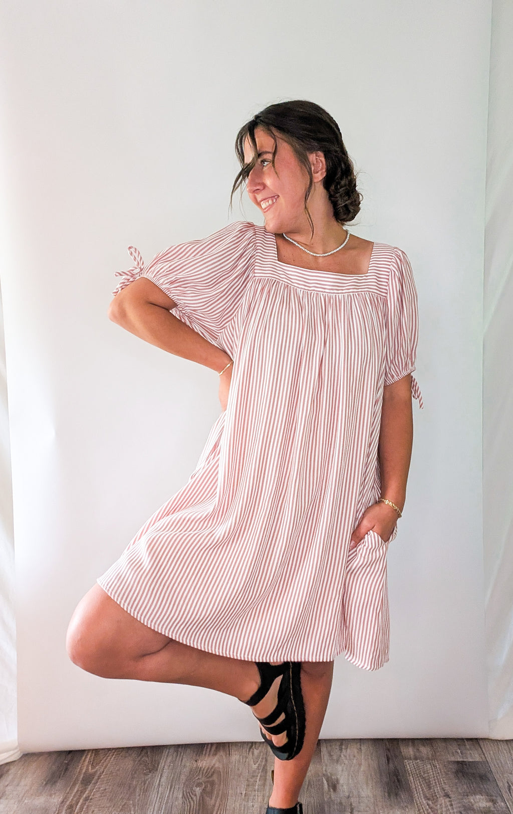 'Chloe' Striped Mini Dress in Ivory