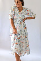 'Forest' floral Midi Dress in Ivory