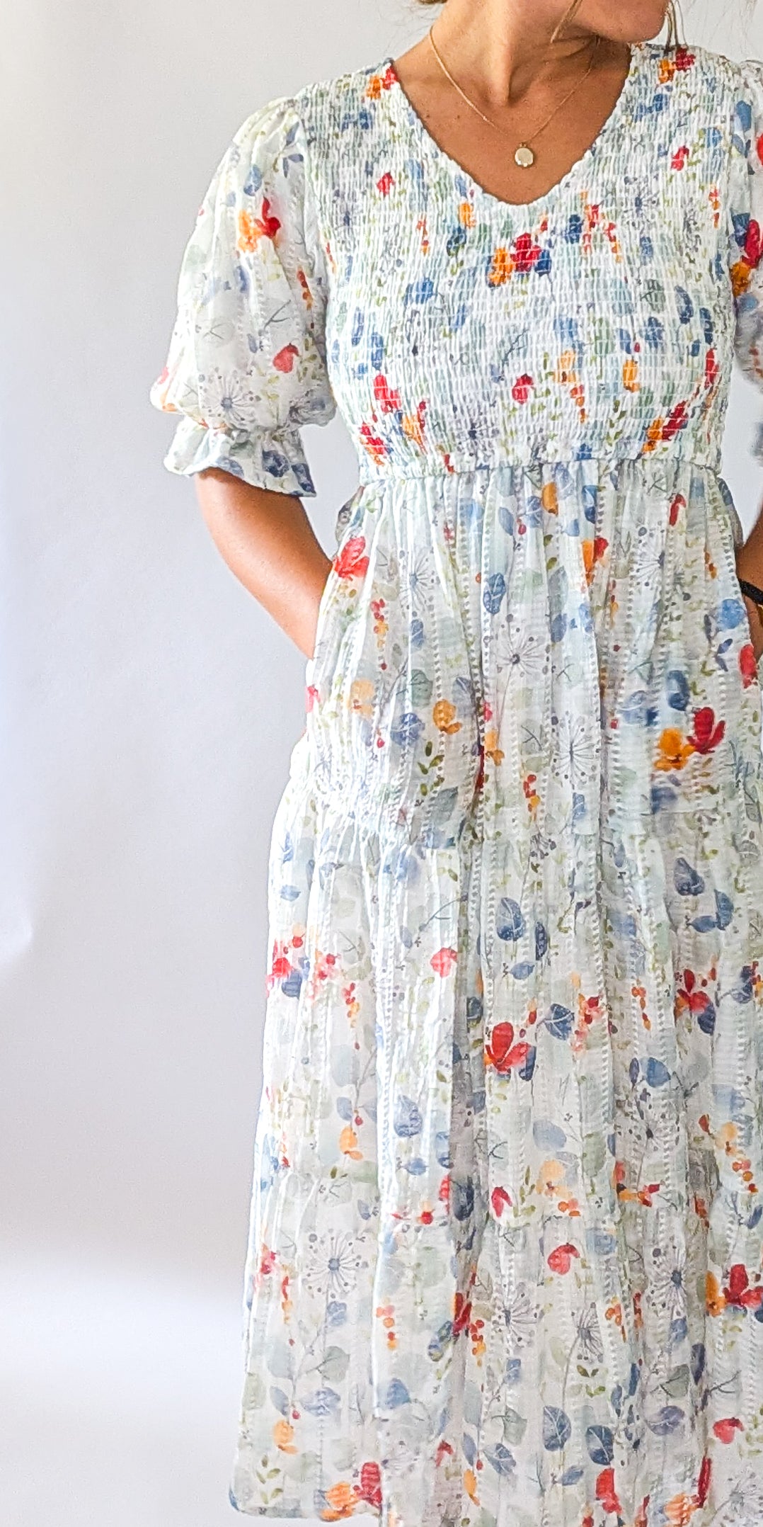 'Forest' floral Midi Dress in Ivory
