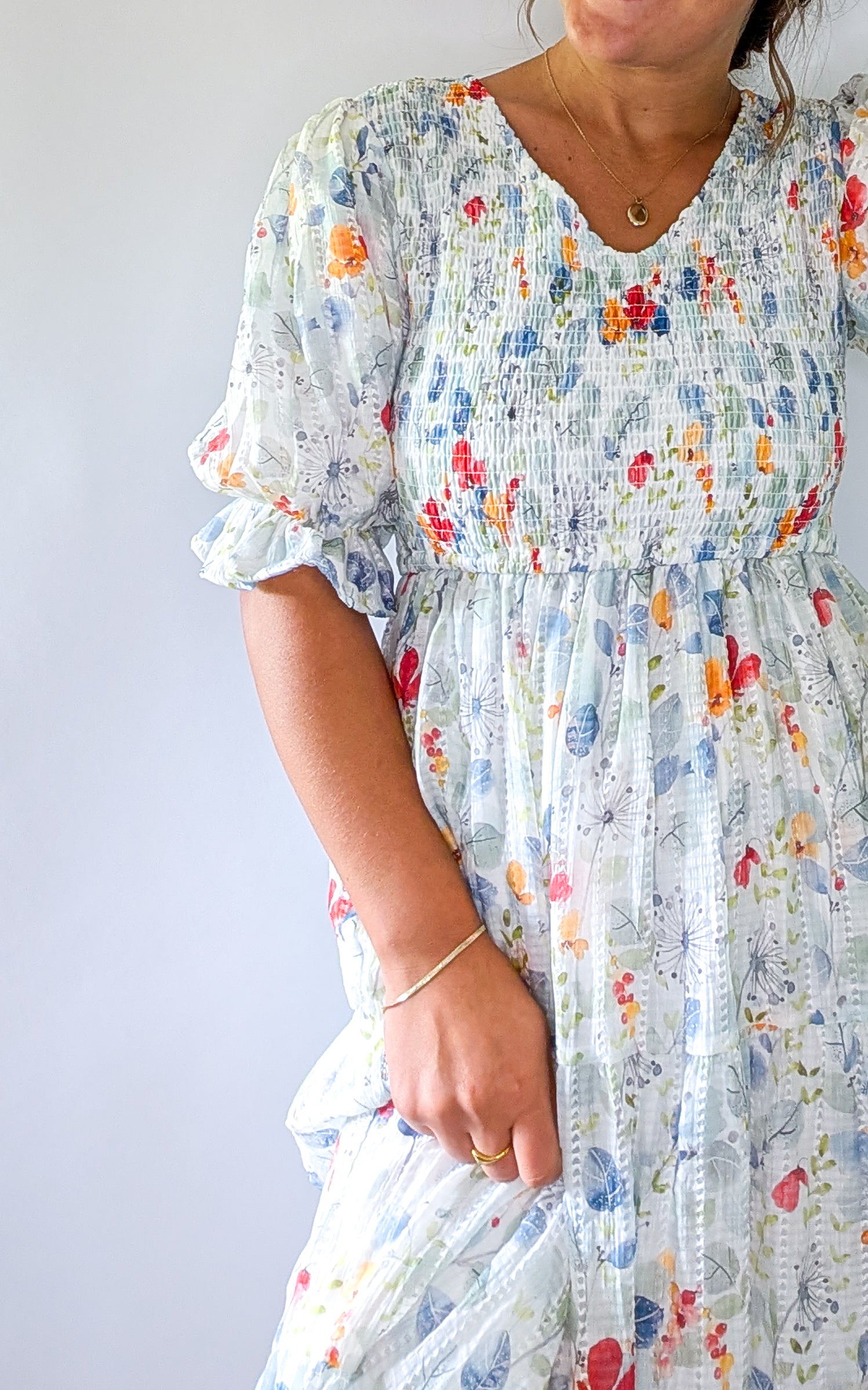 'Forest' floral Midi Dress in Ivory