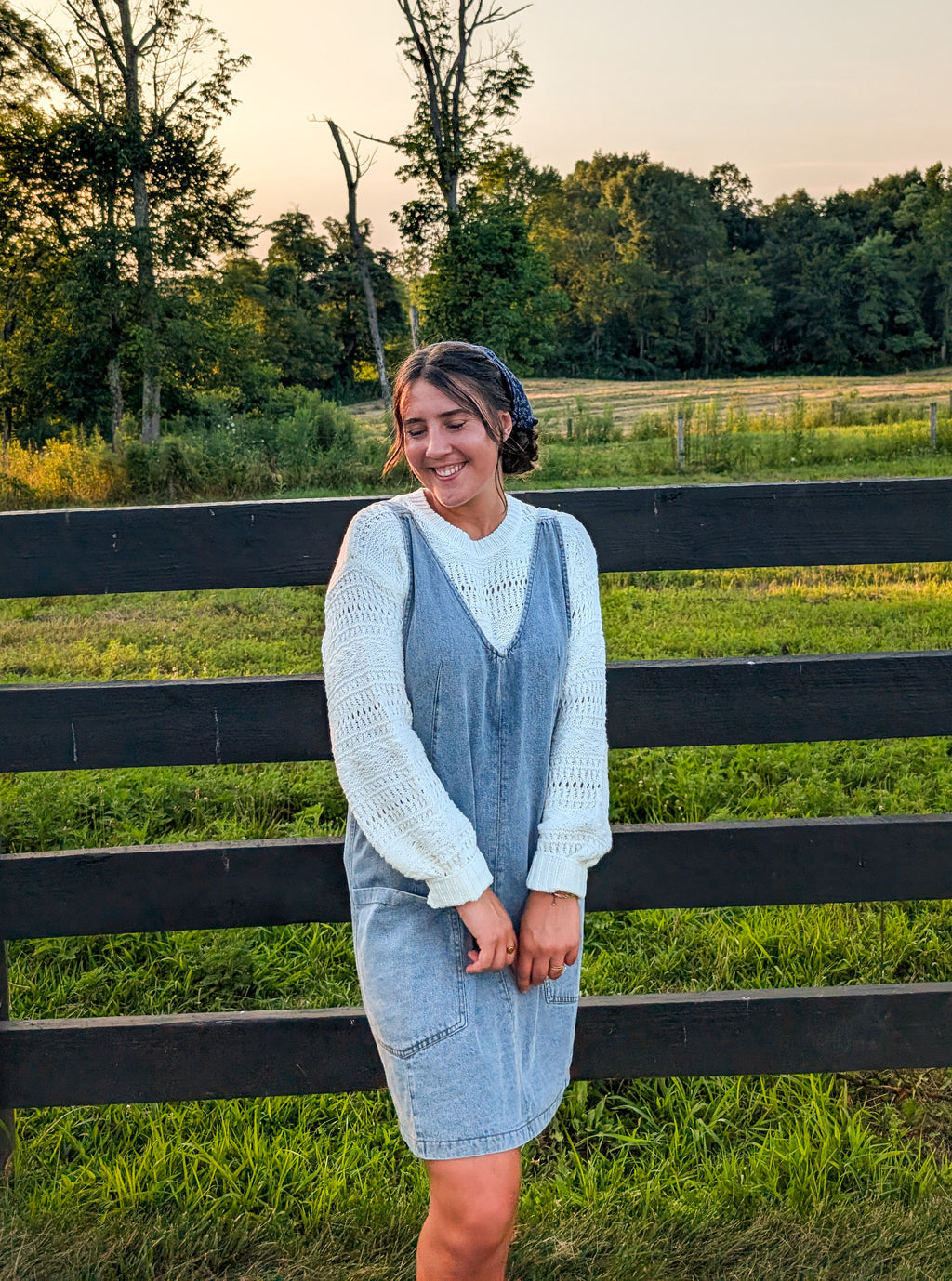 'Everett' Denim Jumper Dress in Light Wash