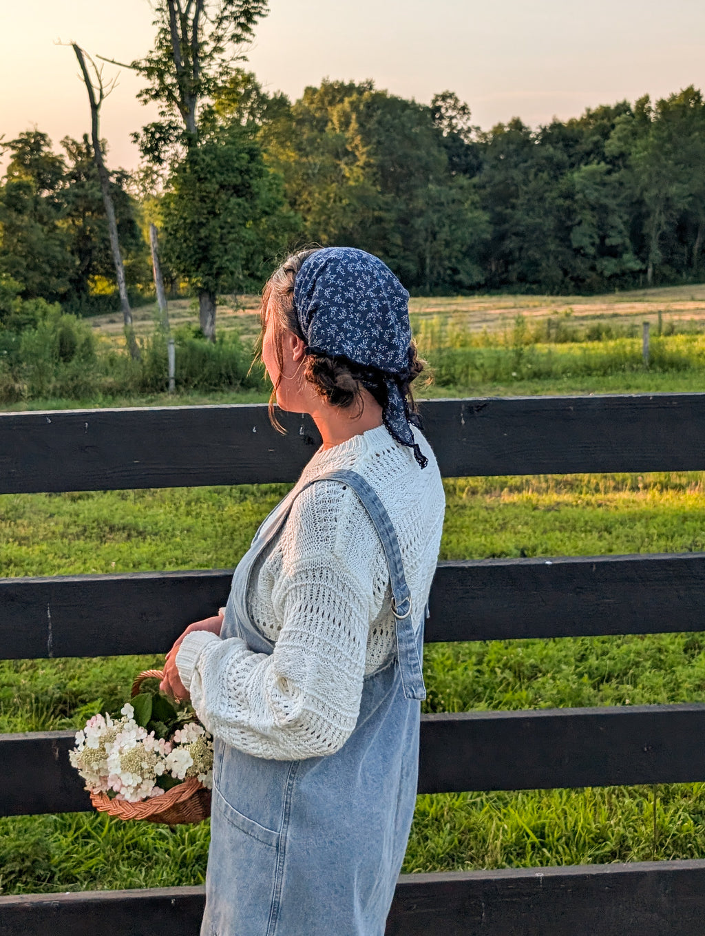 Floral Half Bandana in Navy