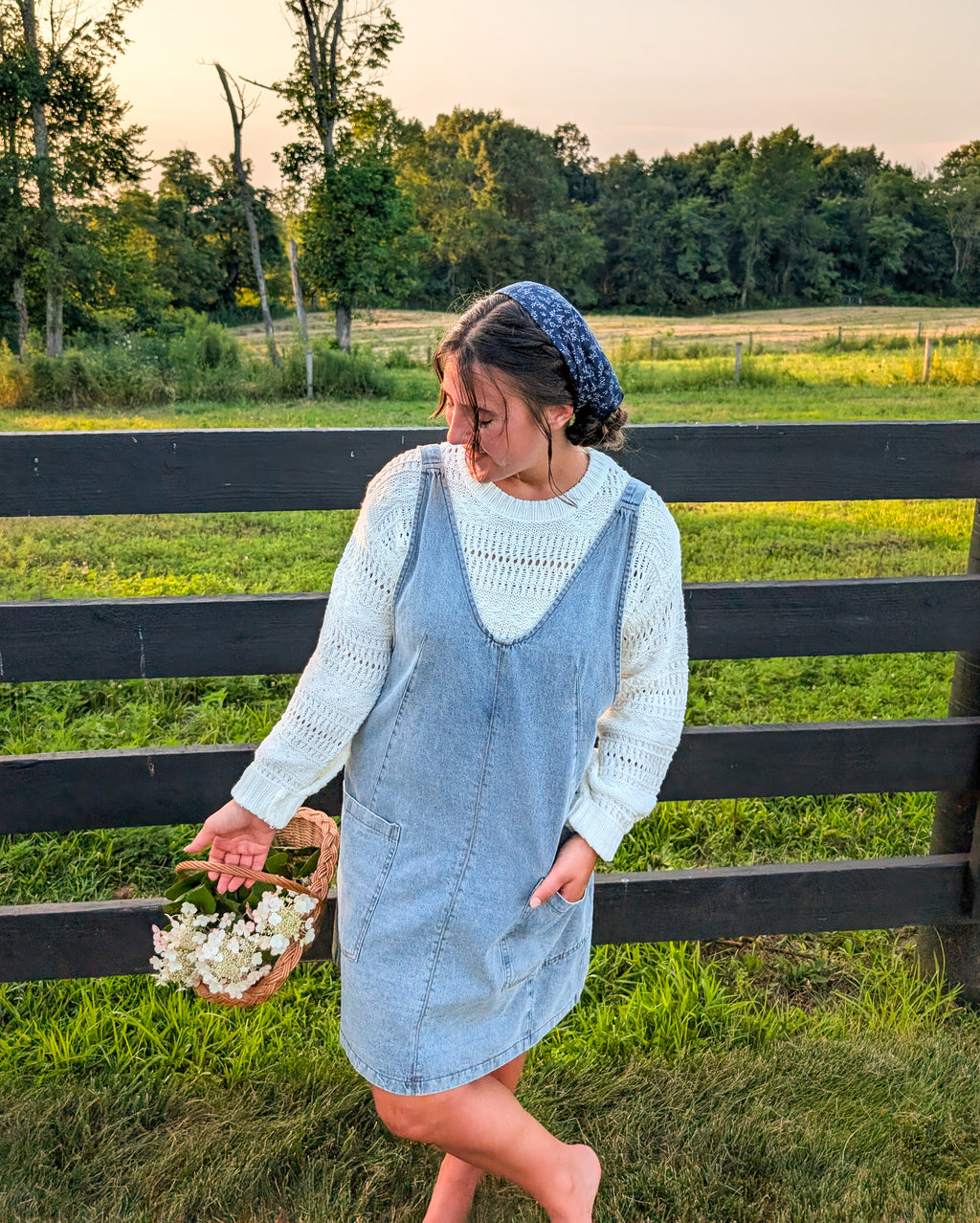 'Everett' Denim Jumper Dress in Light Wash