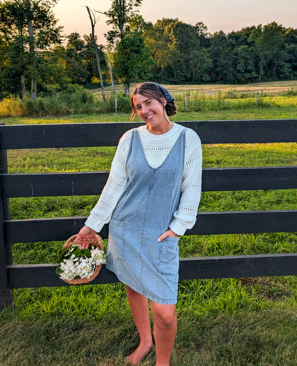 'Everett' Denim Jumper Dress in Light Wash