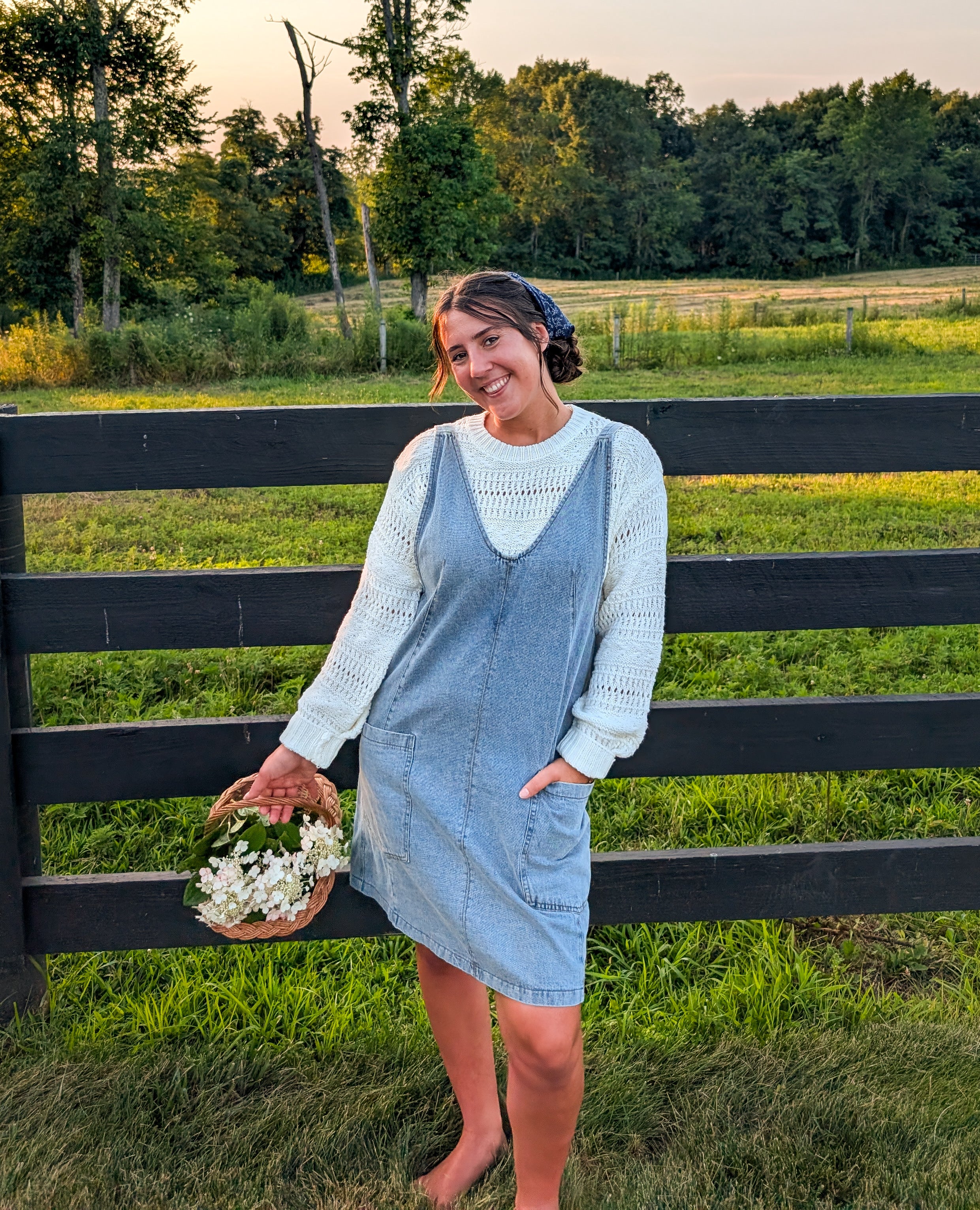 'Everett' Denim Jumper Dress in Light Wash