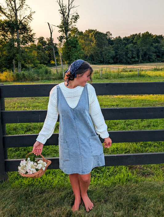 'Everett' Denim Jumper Dress in Light Wash