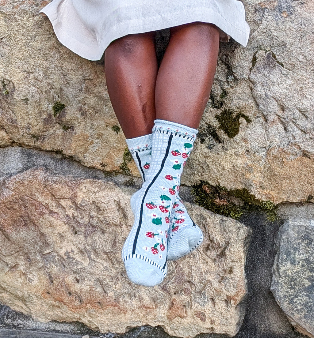 Strawberry Knit Socks in Sage