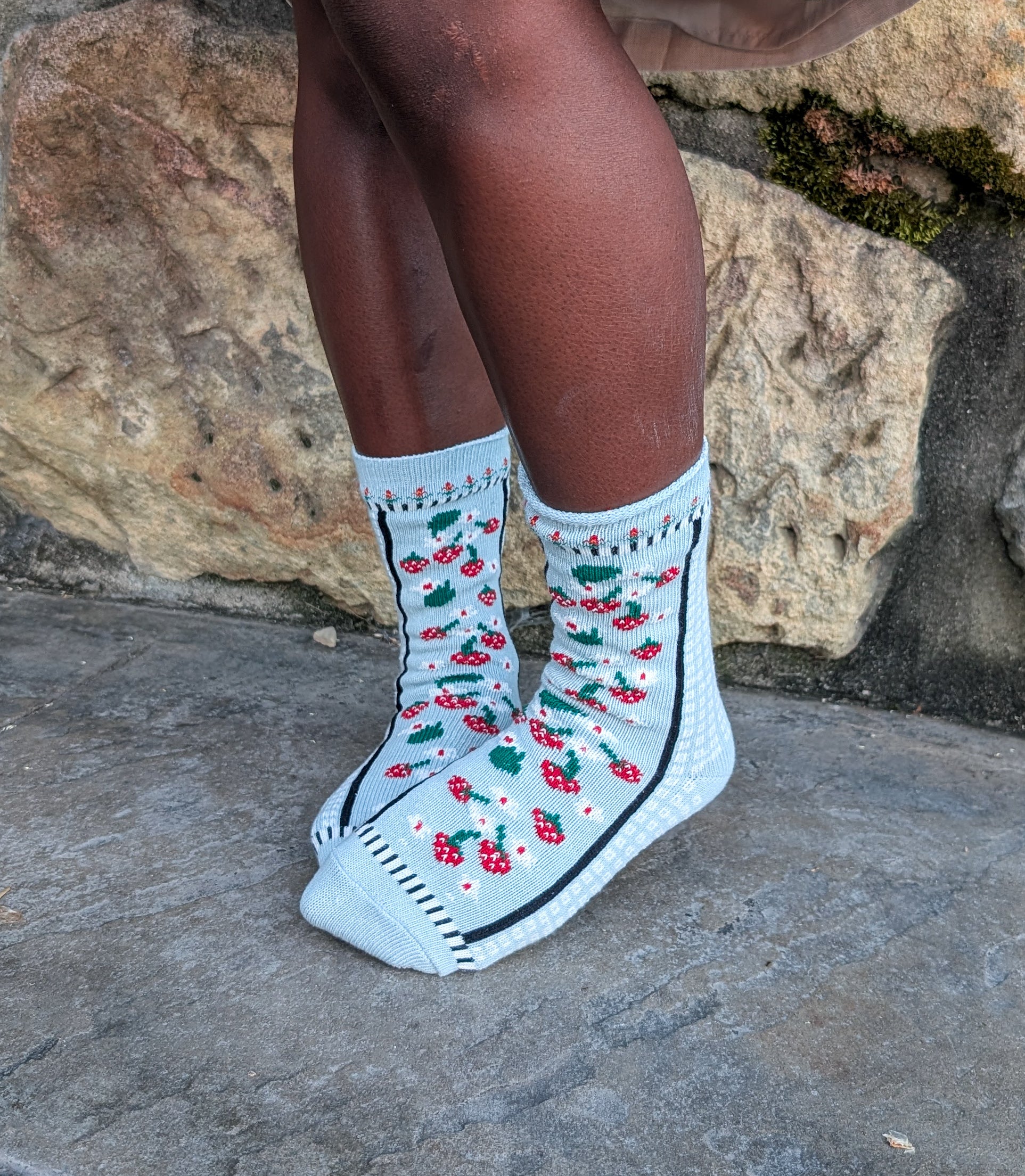 Strawberry Knit Socks in Sage